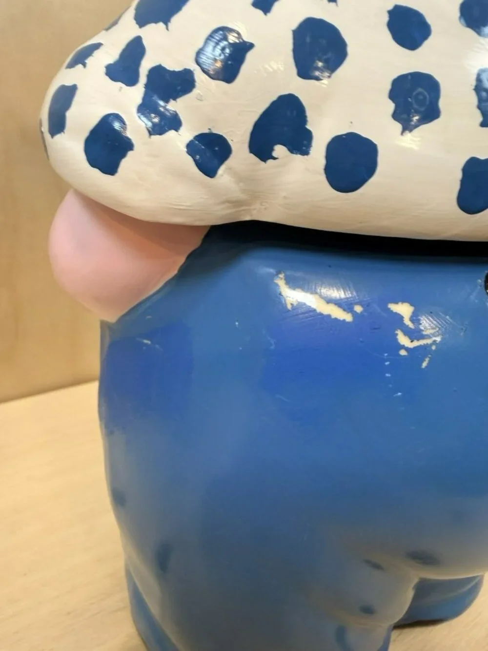 Vintage 1940's Shawnee Pottery Smiley Pink Pig Cookie Jar Blue Scarf Pants RARE